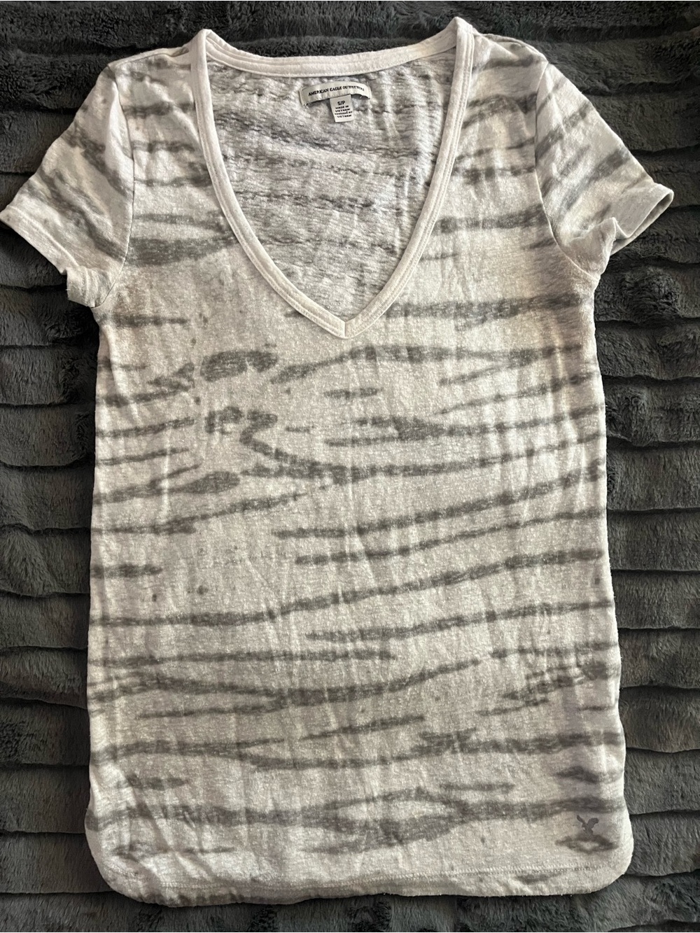 American Eagle Outfitters White V-Neck Tank with Gray Stripe Print